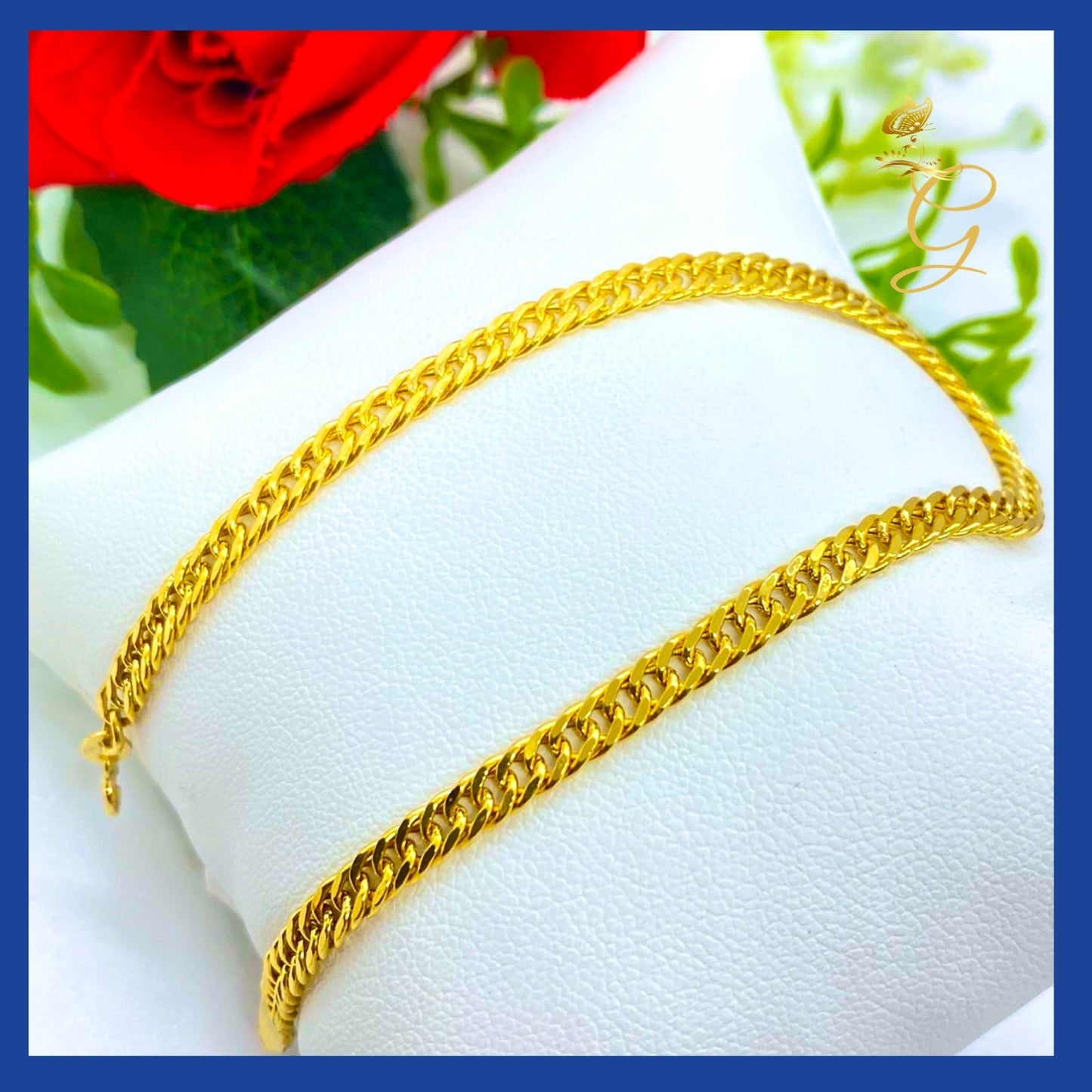 18K Real Gold Curb Link Bracelet 8”