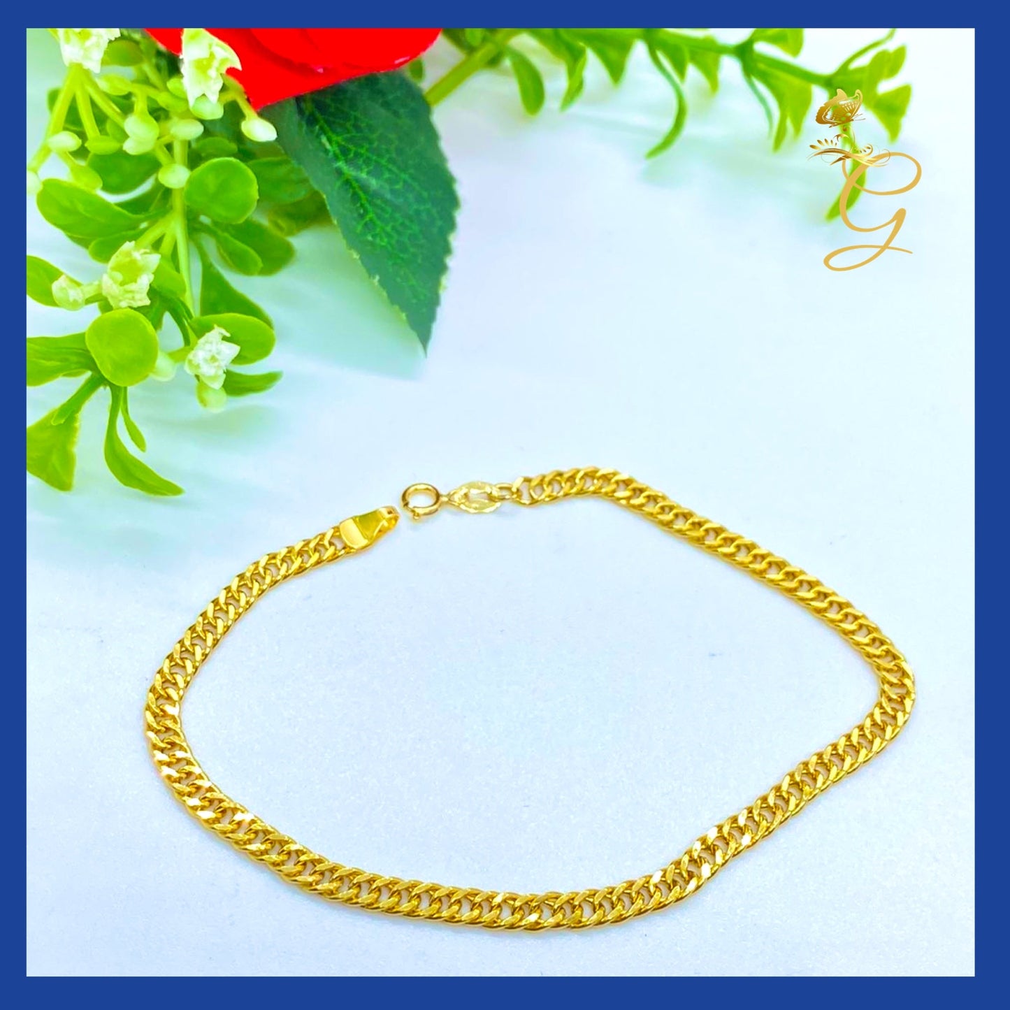 18K Real Gold Curb Link Bracelet 8”